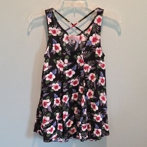 Philosophy Floral Crisscross Back Top - Black and Green